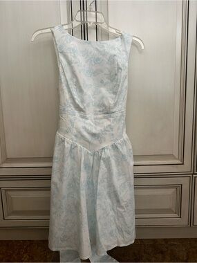 Sleeveless White Floral Midi Dress with Pale Blue Print